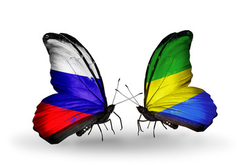 Two butterflies with flags Russia and Gabon