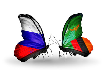 Two butterflies with flags Russia and Zambia