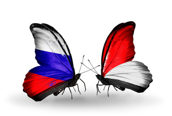 Two butterflies with flags Russia and Monaco, Indonesia