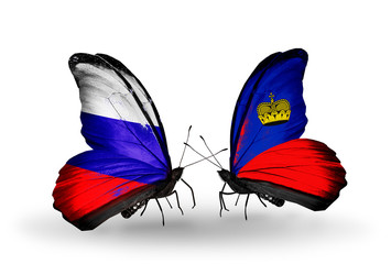 Two butterflies with flags Russia and Liechtenstein