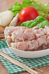 Prepared marinated with onions and herbs pieces of meat 