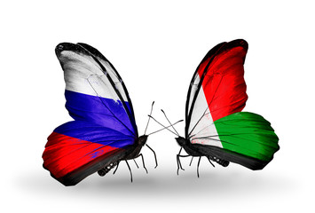 Two butterflies with flags Russia and  Madagascar