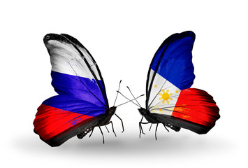 Two butterflies with flags Russia and Philippines