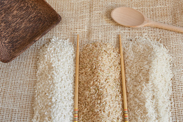 Uncooked Minerbe, Ribe and Basmati rice