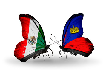 Two butterflies with flags Mexico and Liechtenstein