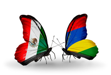 Two butterflies with flags Mexico and Mauritius