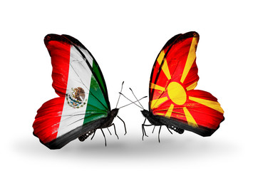 Two butterflies with flags Mexico and Macedonia