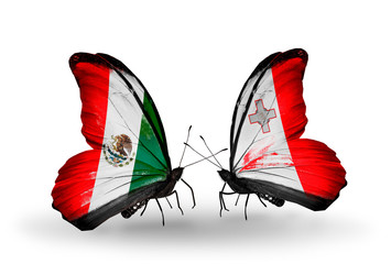 Two butterflies with flags Mexico and  Malta