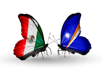 Two butterflies with flags Mexico and  Marshall islands