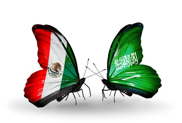 Two butterflies with flags Mexico and Saudi Arabia