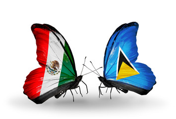 Two butterflies with flags Mexico and Saint Lucia