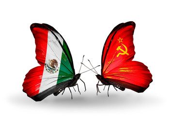 Two butterflies with flags Mexico and Soviet Union