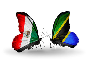 Two butterflies with flags Mexico and Tanzania
