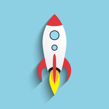 Vector flat rocket web icon.