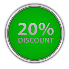 Discount twenty percent circular icon on white background
