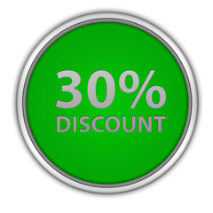 Discount thirty percent circular icon on white background