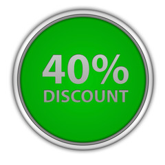 Discount forty percent circular icon on white background