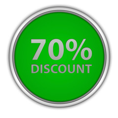 Discount seventy percent circular icon on white background
