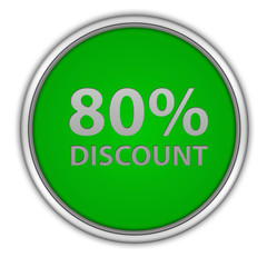 Discount eighty percent circular icon on white background