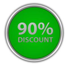 Discount ninety percent circular icon on white background