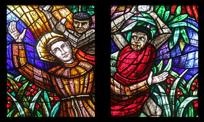 Obraz premium Africa window, Stained glass in Votiv Kirche in Vienna, Austria