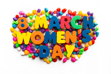 8 march women's day word in colorful stone