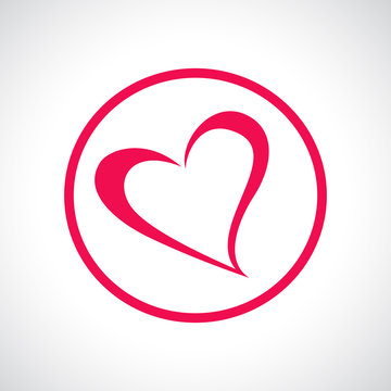 Heart icon. Pink flat symbol in a circle.
