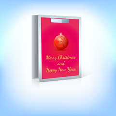 Paper bag, red Christmas ball with greeting inscription