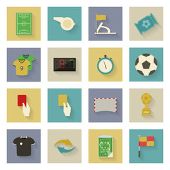 Soccer flat icons set with shadows