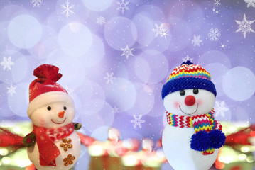 Snowman on neon background.