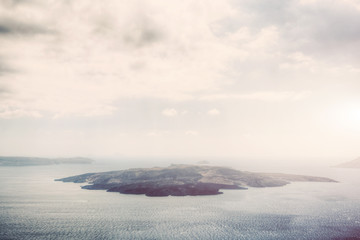 Nea Kameni volcanic island in Santorini, Greece