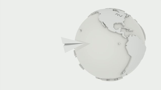 animation 3d, le globe terrestre en papier avec un avion en papier - illustration creative