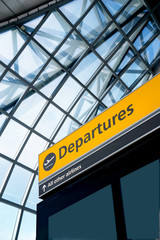 Airport Departure and Arrival sign at Heathrow, London