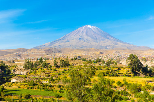 View of the Misty Volcano in Arequipa, Peru, South America
