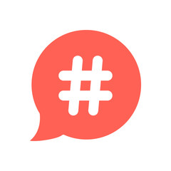 white hashtag icon in red speech bubble