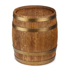 Obraz premium Old wooden barrel isolated on white background