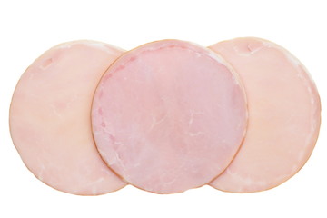 Fresh sliced roast ham isolated on white background