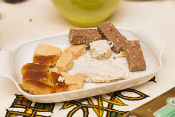 dish with various kinds of nougat
