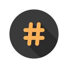 orange hashtag icon in circle with long shadow