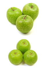 Three big ripe green apple isolated on white background.