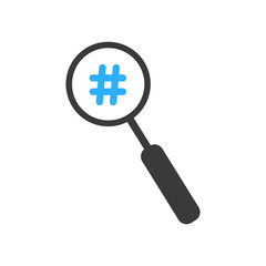 magnifier with blue hashtag icon