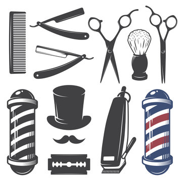 Set of vintage barber shop elements.