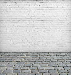 White brick wall and floor.