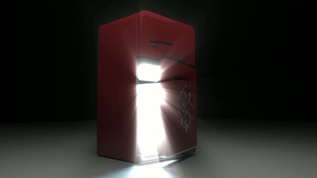 opened Retro Fridge refrigerator in red retro color.