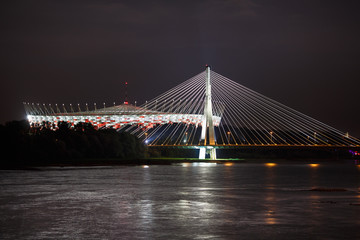 Panele Szklane  Nocny widok na most i stadion w Warszawie