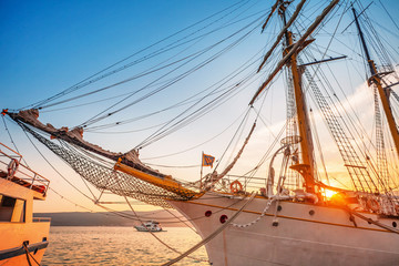 Old sailing ship in sunset light