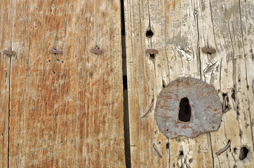 lock on old wooden door