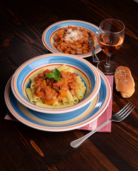 Rigatoni with pumpkin, beans and bacon