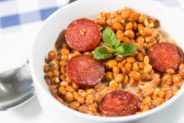 Lentils with sausage