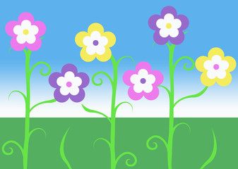pink purple and yellow spring easter vine flowers illustration